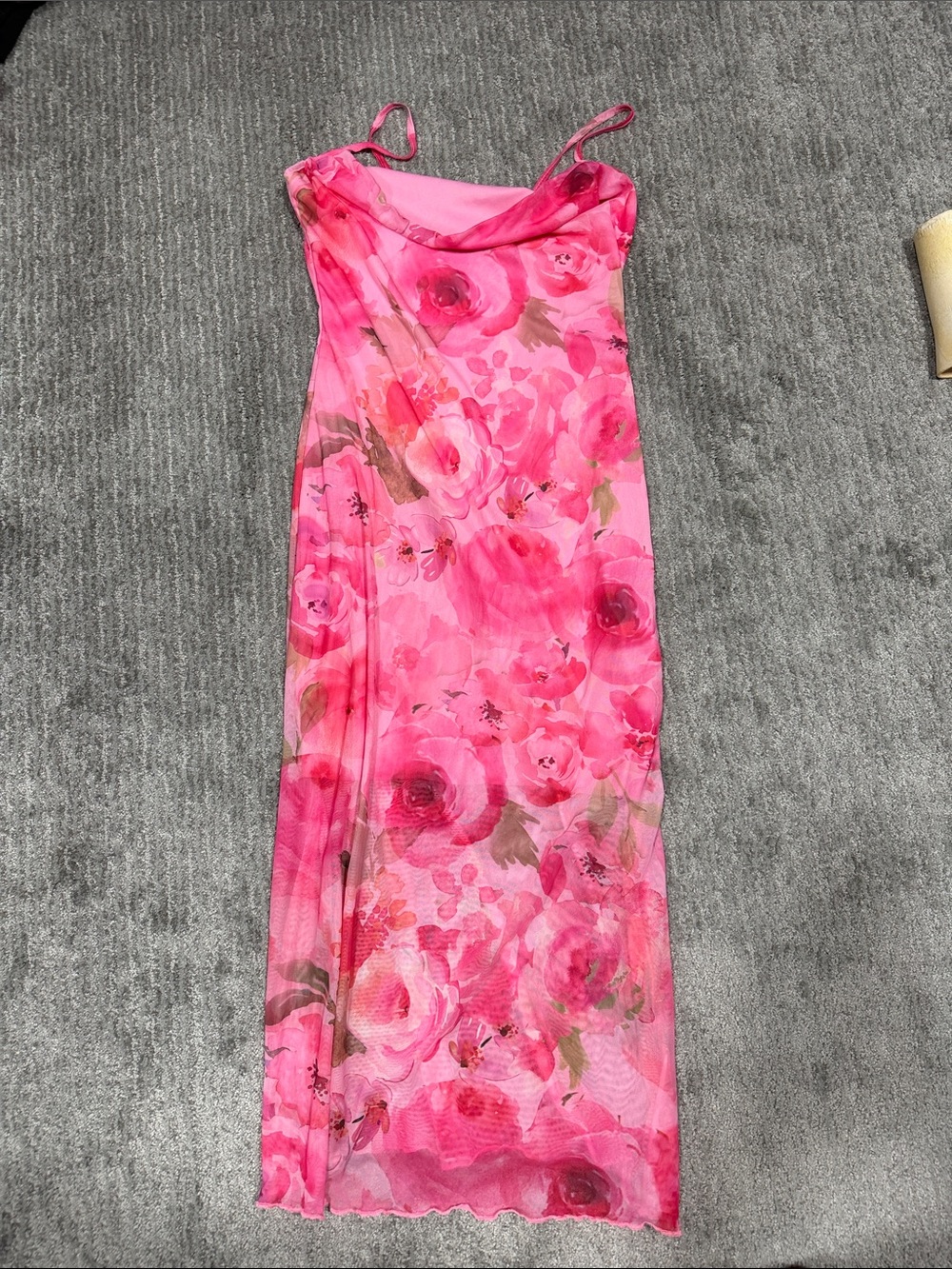 SHEIN Pink Floral Cowl Neck Slip Dress